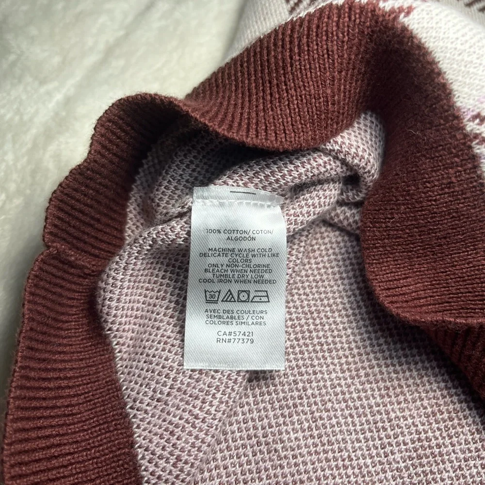 Ann Taylor Factory Burgundy/Cream Plaid Knit Long Sleeve Crew Neck Sweater Sz XS - Picture 4 of 7